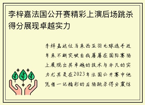 李梓嘉法国公开赛精彩上演后场跳杀得分展现卓越实力